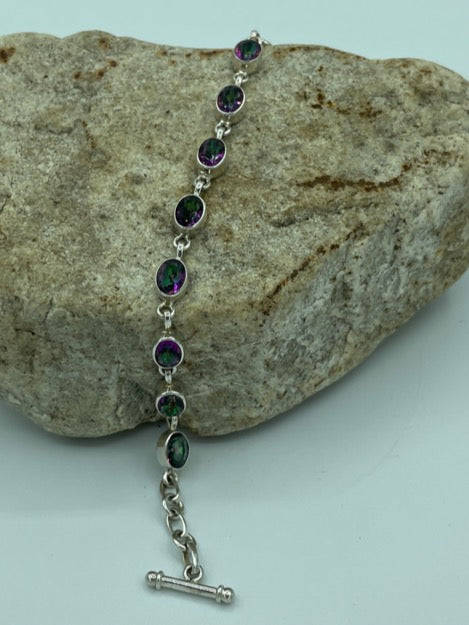 Genuine Mystic Topaz Sterling Silver Bracelet - with a toggle clasp