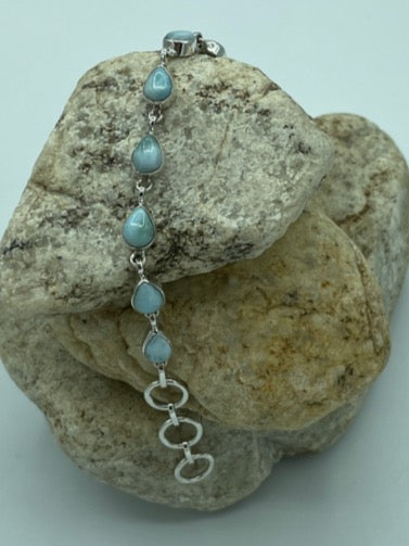 Larimar Teardrop Stone Silver Bracelet