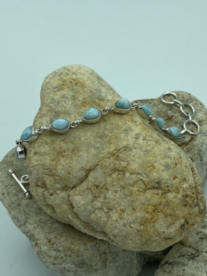 Larimar Teardrop Stone Silver Bracelet