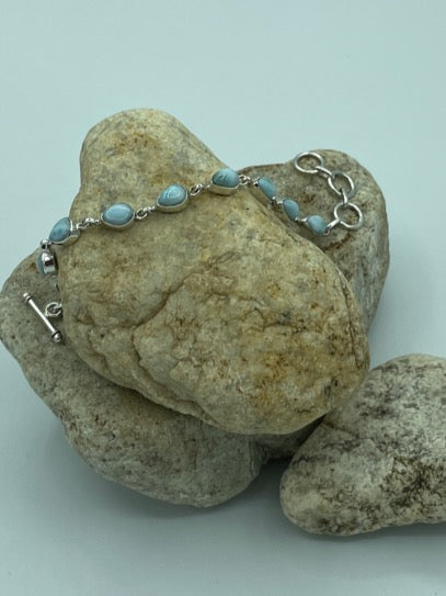Larimar Teardrop Stone Silver Bracelet
