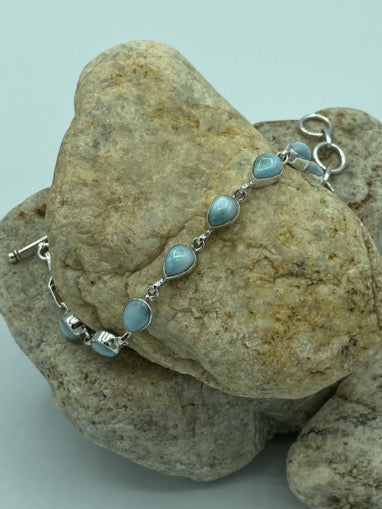 Larimar Teardrop Stone Silver Bracelet