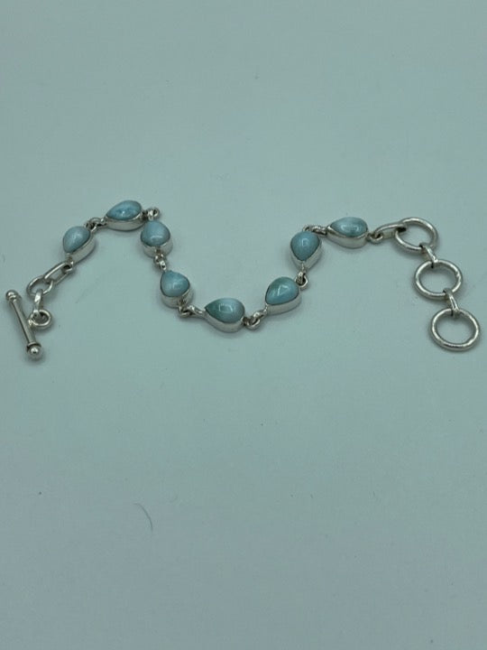 Larimar Teardrop Stone Silver Bracelet