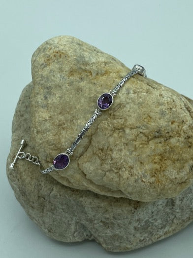 Amethyst Sterling Silver Toggle Clasp Bracelet