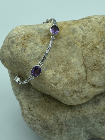 Amethyst Sterling Silver Toggle Clasp Bracelet