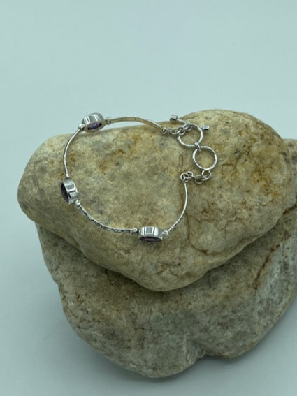 Amethyst Sterling Silver Toggle Clasp Bracelet