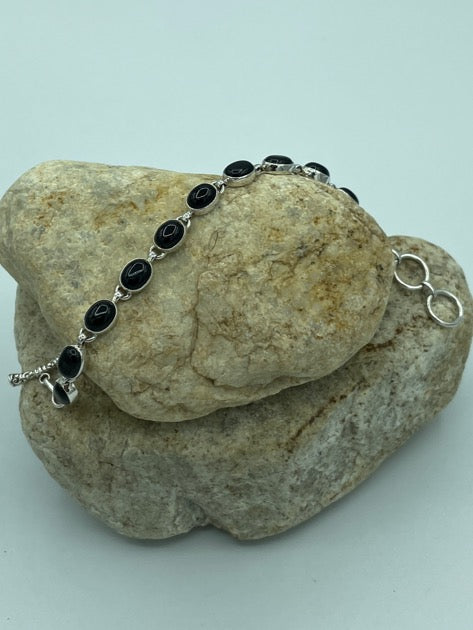Oval Onyx Silver Bracelet-cabochon Set in Sterling Silver one of a kind