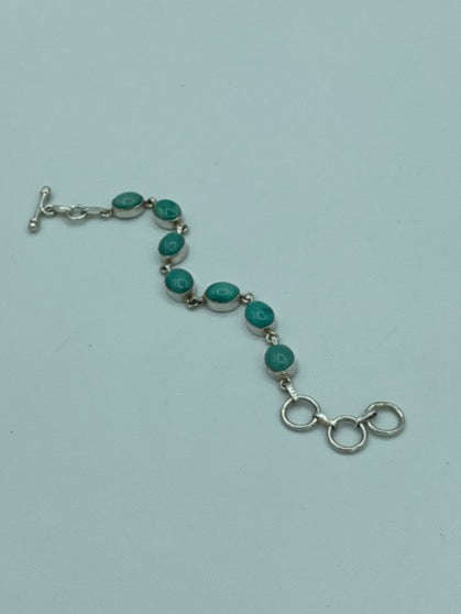 Turquoise Sterling Silver Toggle Bracelet 7"-7.5"