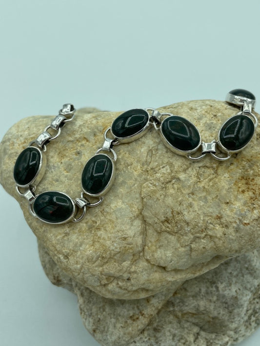Bloodstone Sterling Silver Bracelet 7"-7.5"