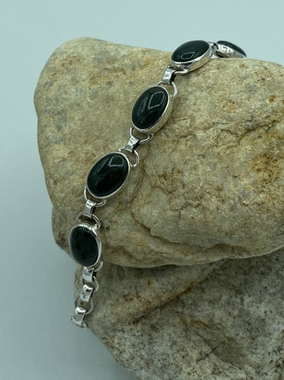 Bloodstone Sterling Silver Bracelet 7"-7.5"