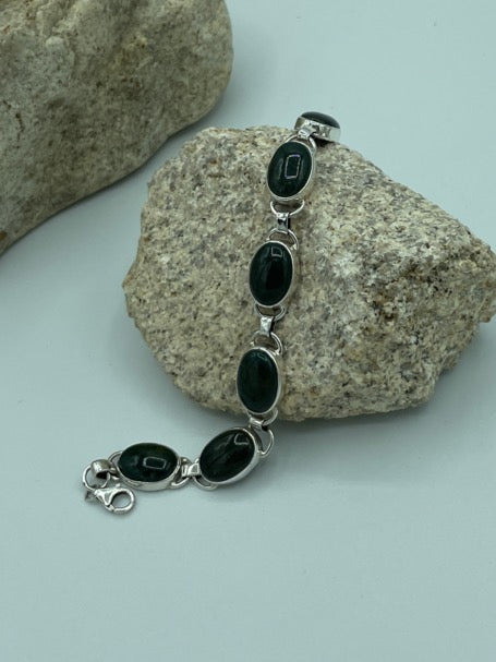 Bloodstone Sterling Silver Bracelet 7"-7.5"