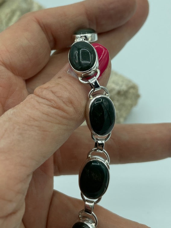 Bloodstone Sterling Silver Bracelet 7"-7.5"