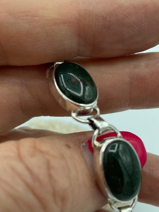 Bloodstone Sterling Silver Bracelet 7"-7.5"