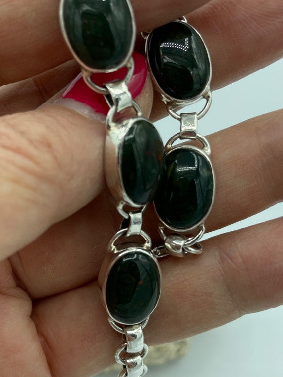 Bloodstone Sterling Silver Bracelet 7"-7.5"