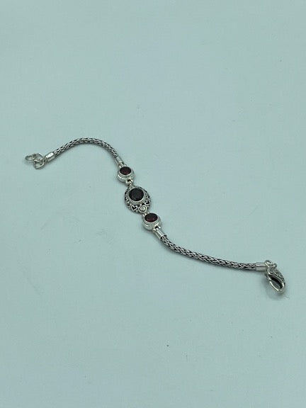 Garnet Sterling Silver Bracelet 7"-7.5"