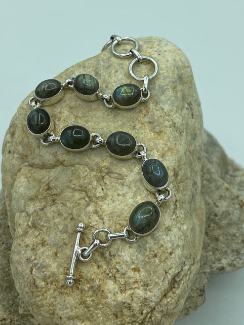 Labradorite Silver Bracelet -  toggle clasp