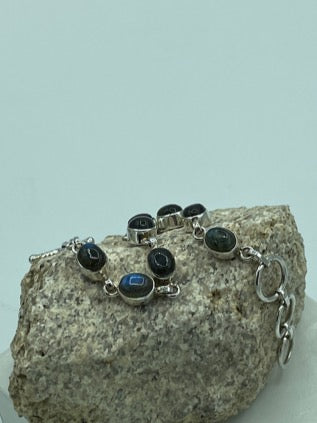 Labradorite Oval Stone Silver Bracelet