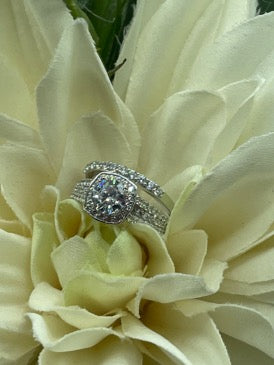 Sterling Silver CZ Engagement Ring Set