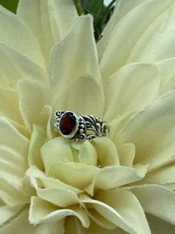 Garnet Sterling Silver Ring - round Garnet