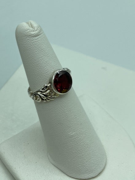 Garnet Sterling Silver Ring - round Garnet