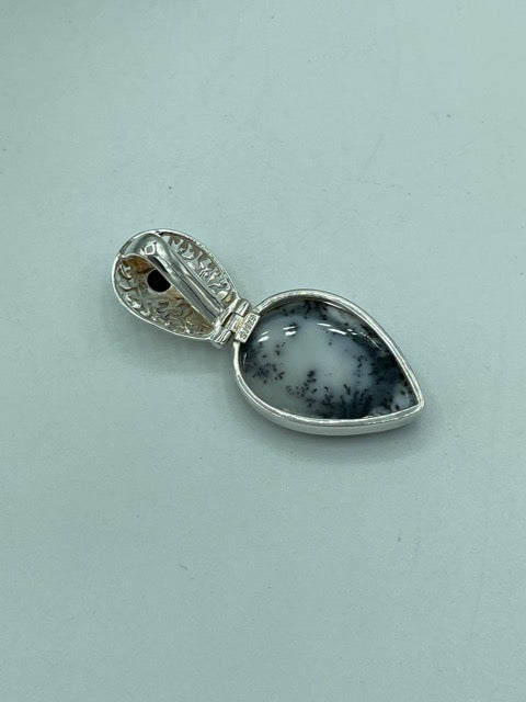 Dendritic opal and Onyx Sterling Silver Pendant