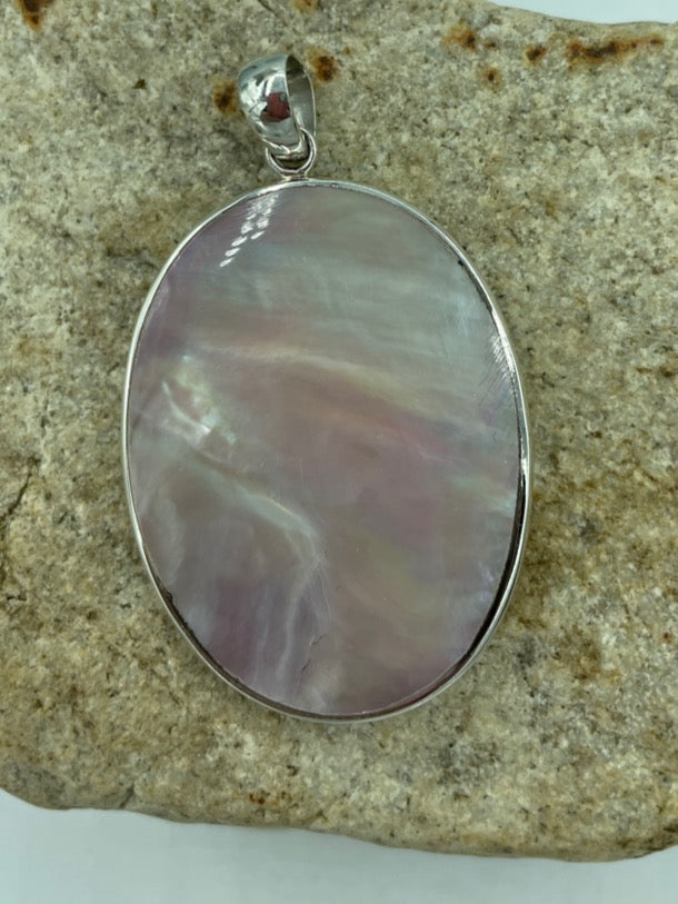Mother of Pearl and Red Coral Double sided Sterling Silver Pendant