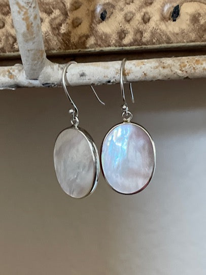 Double Sided Sterling Silver Earrings - Mother of Pearl or Red Coral