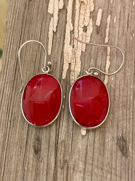 Double Sided Sterling Silver Earrings - Mother of Pearl or Red Coral