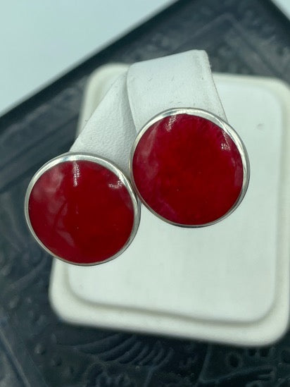 Red Coral Sterling Silver Stud Earrings
