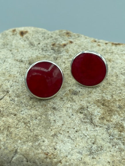 Red Coral Sterling Silver Stud Earrings