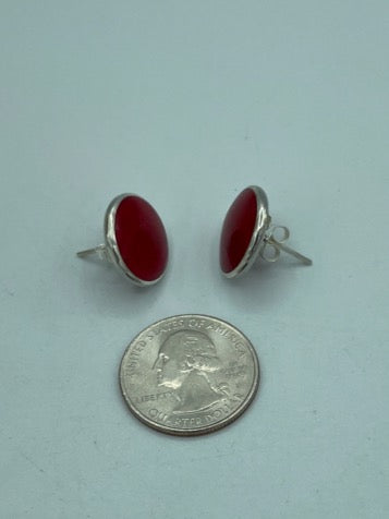 Red Coral Sterling Silver Stud Earrings