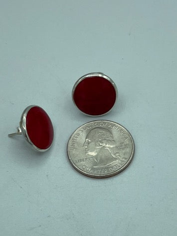 Red Coral Sterling Silver Stud Earrings