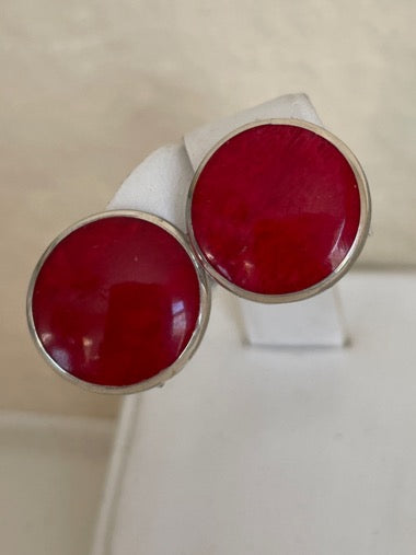 Red Coral Sterling Silver Stud Earrings