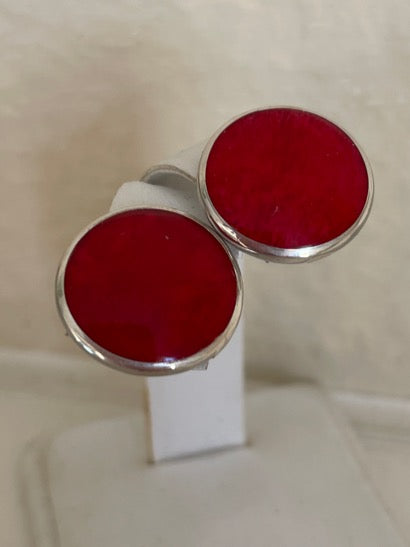 Red Coral Sterling Silver Stud Earrings