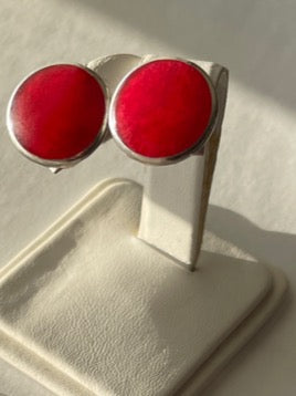 Red Coral Sterling Silver Stud Earrings
