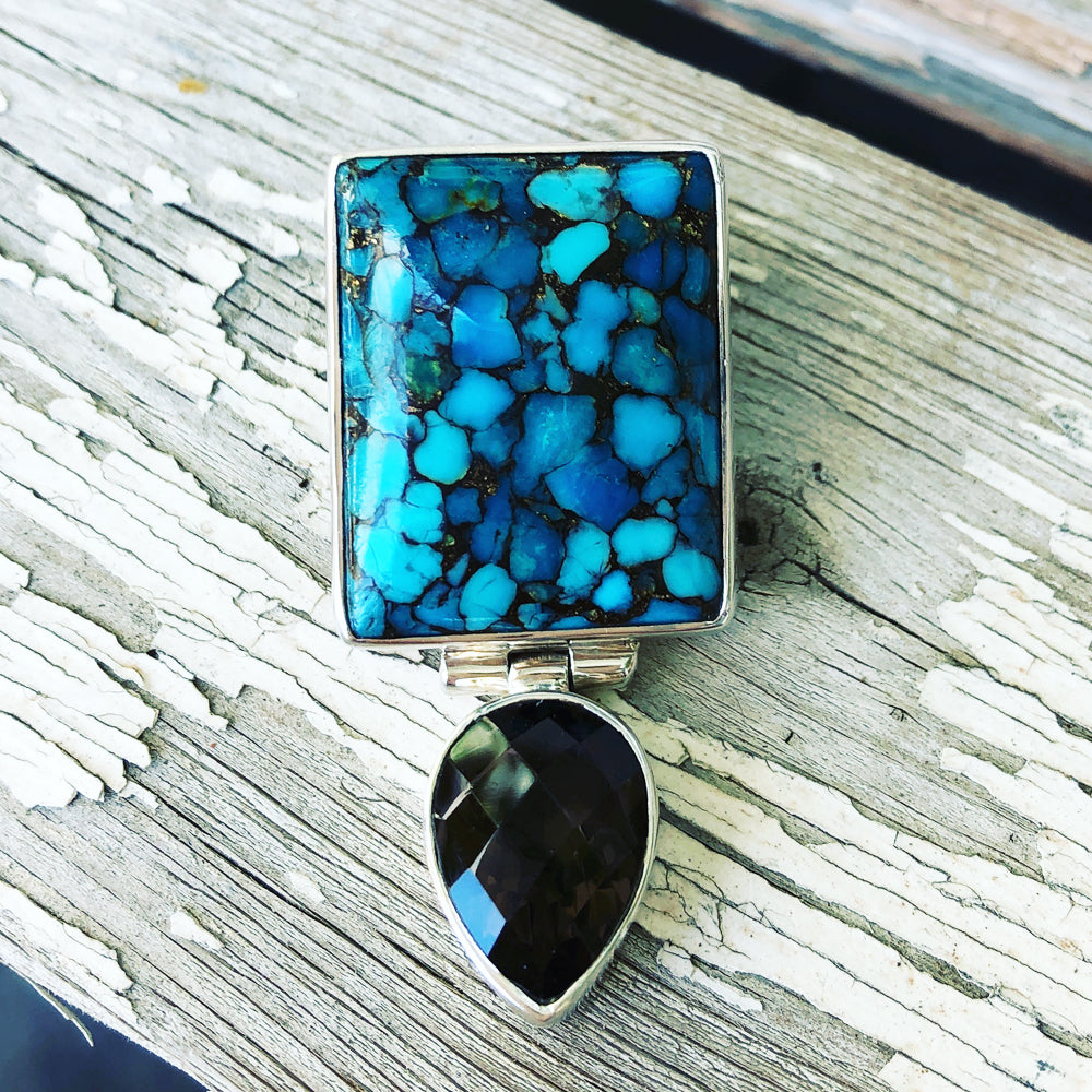 Turquoise and Smokey Topaz Sterling Silver Enhancer
