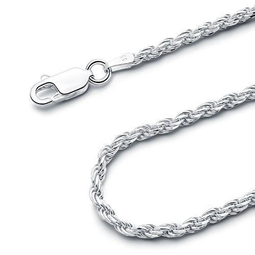 925 Sterling Silver 2.5MM Rope Chain Italian Crafted Necklace for Women and Men 16 - 36"