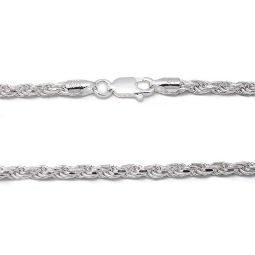 925 Sterling Silver 3MM Rope Chain - Nickel Free Italian Crafted Necklace for Women and Men 16 - 36"