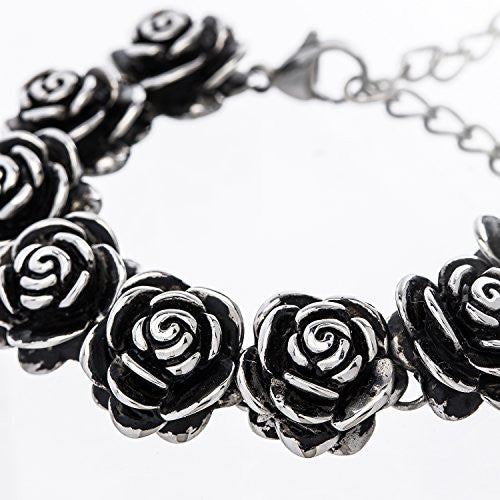 Designer Stainless Steel Rose Bracelet with 3" extender