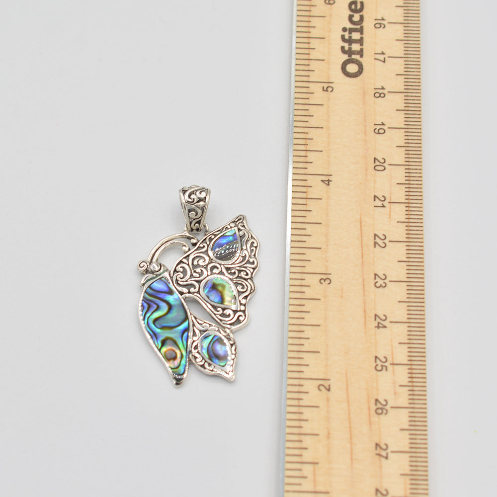 Sterling Silver Abalone or Mother of Pearl or Red Coral Butterfly Pendant