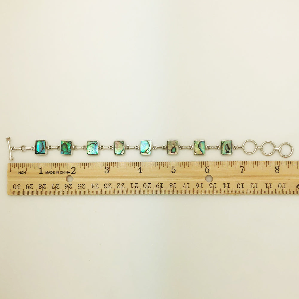 Abalone Sterling Silver adjustable toggle Bracelet 7"-8.5". Rectangle shape pieces of Abalone