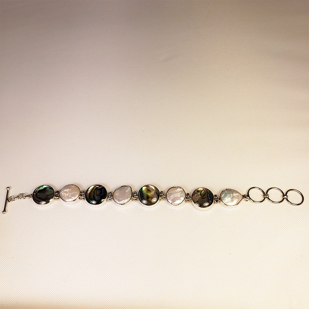 Silver Abalone and Mother-of-Pearl Bracelet Adjustable