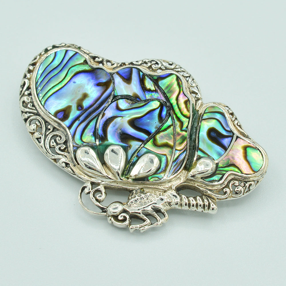 Large Butterfly Sterling Silver Pendant which can also be worn as a Brooch or a Pin - Available in Inlaid Mother-of-Pearl or Inlaid Abalone
