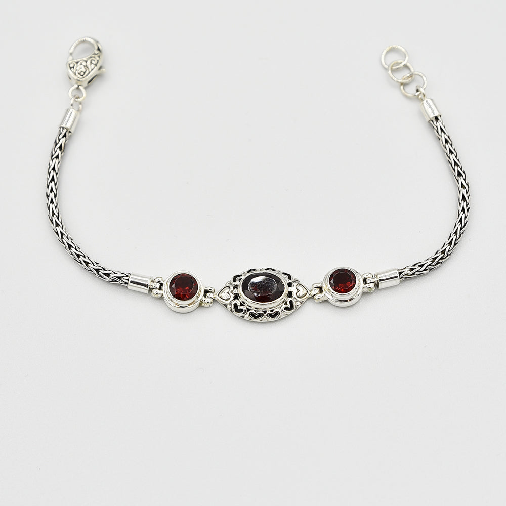 Garnet Sterling Silver Bracelet 7"-7.5"