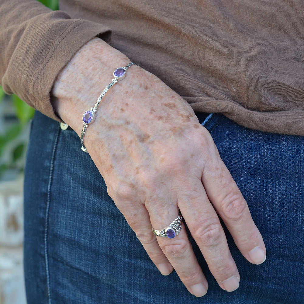 Amethyst Sterling Silver Toggle Clasp Bracelet
