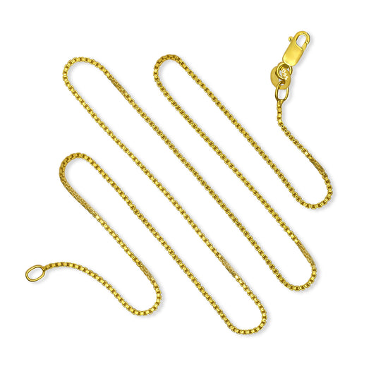 925 Sterling Silver14KT Gold Plated Box Chain Lobster Claw Clasp 16-30". 16", 18", 20", 22", 24", 30". Looks like 14KT. Gold plated silver. Guaranteed. 16", 18", 20", 22", 24", 30""