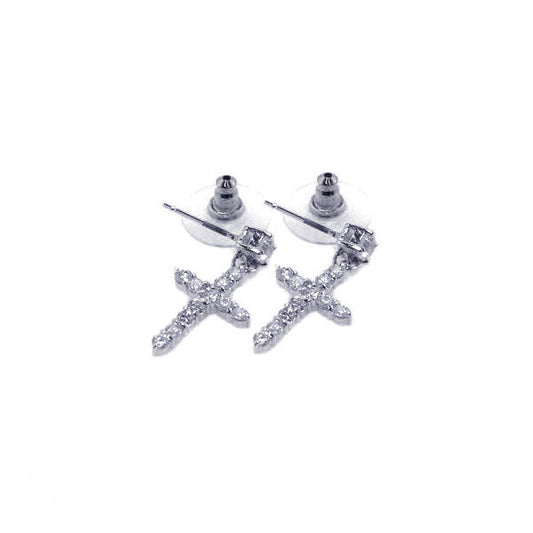 Sterling Silver 925 Rhodium Plated Clear Cross CZ Stud Earrings