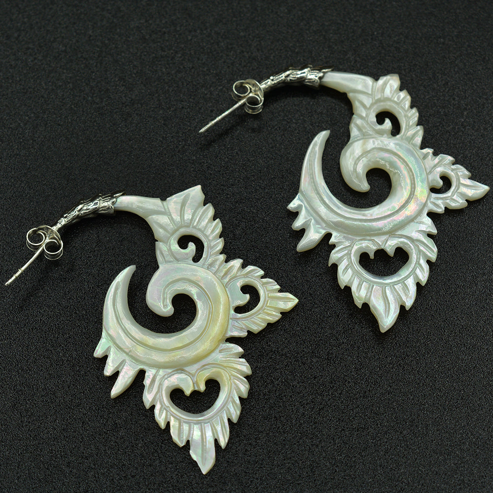 Mother of Pearl Sterling Silver Earrings Hand Carved-2 styles