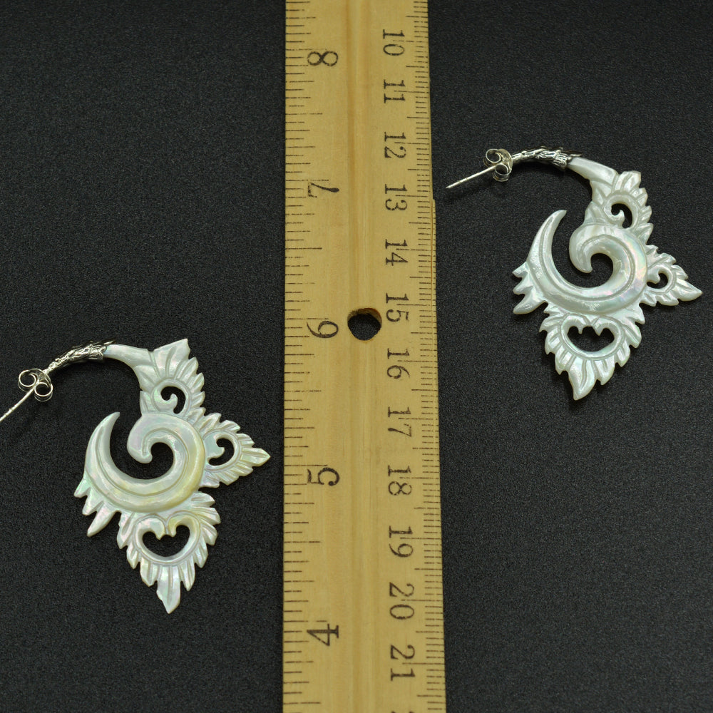 Mother of Pearl Sterling Silver Earrings Hand Carved-2 styles