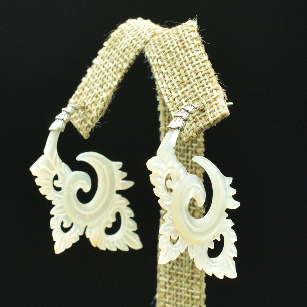 Mother of Pearl Sterling Silver Earrings Hand Carved-2 styles