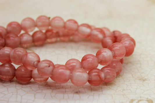 Cherry Quartz Smooth Round Gemstone Stretch Beaded Bracelet